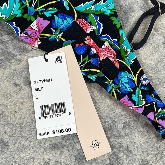 NWT Nanette Lepore Coquette Bikini in Damask Floral Multi Top Bottom Swim Sz L - Picture 10 of 14